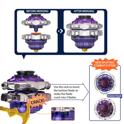 Arena-X  Nado 3 Crack Series 2 In1 Split Transforming Metal Gyro Battle Spinning Top With Launcher Anime Kids Toy Gift